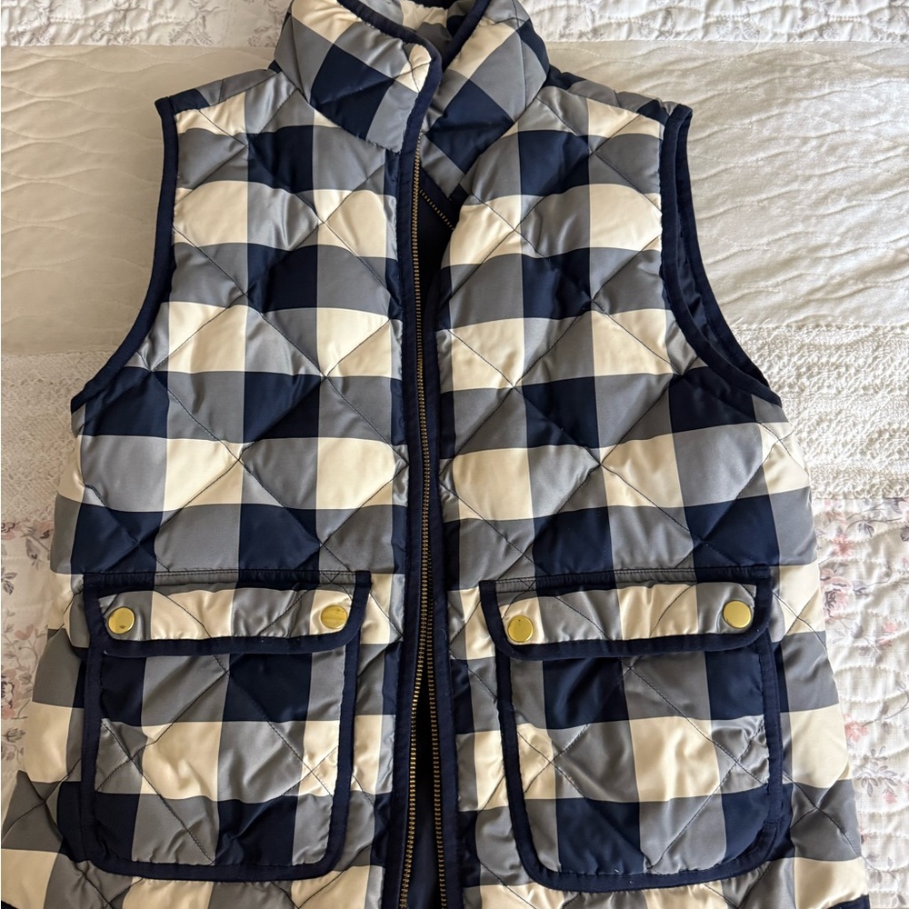 J. Crew Navy and Cream Checkered Vest